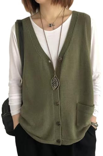 OKSakady Femmes Bouton Avant V-Cou sans Manches tricoté Pull Vest Gilet superposé Top Gilet