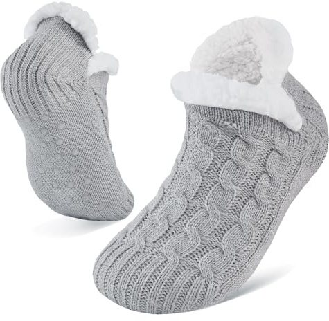 Niorasen Fluffy Slipper Socks Women Men, Valentines Gifts for Her, Warm Bed Socks with Grippers, Thick Cosy Non-Slip Winter Sock, Ladies Girls Women Gift for Christmas, UK 4-9, Grey