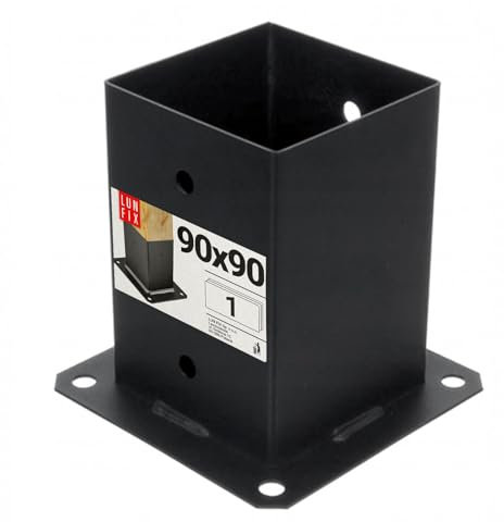 Support de poteau 90 x 90 mm – Manchon à visser pour poteaux en bois, manchon de sol, sabot de poteau, sabots de poutre, noir, revêtu de poudre – fixation stable pour poteaux de clôture, Lun Fix