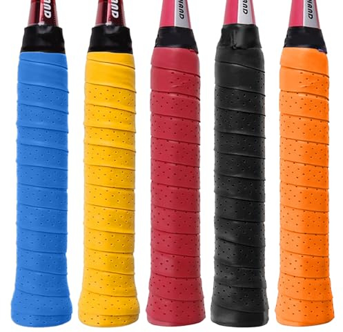 DAJING 5pcs Colorful Squash Racket & Badminton Racket Grip, Tennis Racket Grip Tape, Non-Slip, Self-Adhesive, Stretchy, 110cm x 25mm（Note: This racket does not have a keel）