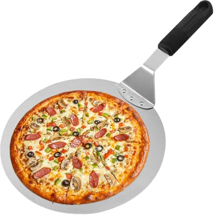 Lanmijia Pala per Pizza, 10/12 Pollici Pala Tonda Per Girare pizza, PalaPizza in Acciaio inoxs perPizza e Torte,Teglie perPizza, Impugnatura Antiscivolo perPizze Fatte in Casa