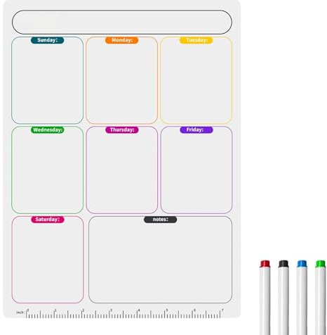Weekly Planner Whiteboard, Magnetic Whiteboard for Fridge with Dry Pens Meal Planner Magnetic Dry Erase Fridge Calendar for Daily Memo Routines Meal and Planning