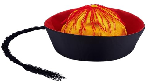 arricraft Adult Chinese Eunuch Hat with Long Braid, Traditional Qing Dynasty Style Queue Hat Oriental Hat Party Cosplay for Asian Costume Stage Performance Dress up Photography Yellow
