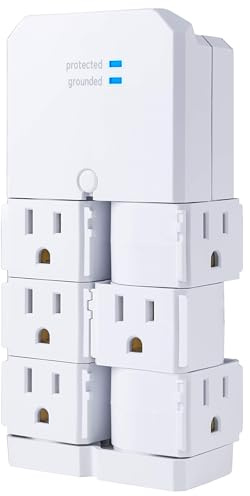 GE Pro 6-Outlet Surge Protector Tap with Swivel Outlets, White, 90 Degree Rotating Outlets, 1080 Joules, 37063