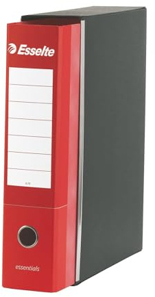Esselte ESSENTIALS G75 Registratore con Custodia, con Meccanismo a Leva, in Formato Protocollo, 23x33cm, con Dorso da 8 cm, Rosso, Conf.da 6 pezzi, 390775160
