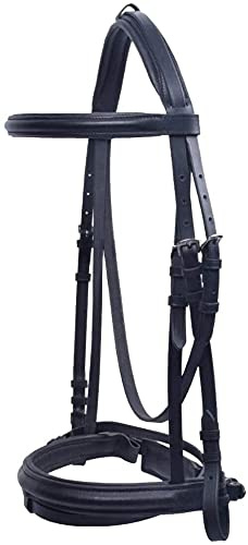 Leather Comfort Horse Bridle Padded With Free Rubber Reins Dressage (COB, BLACK)