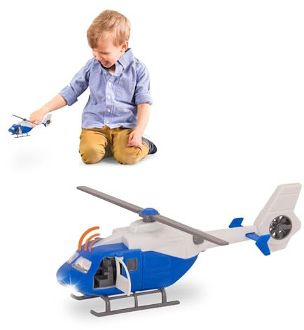 Driven by Battat - Hélicoptère, 20 cm - Hélicoptère Jouet avec lumières et Son - Petit véhicule d'urgence Bleu en Jouet - Véhicule de Sauvetage pour Enfants - Pièces Mobiles - 3 Ans et +