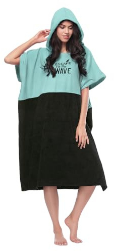 Vulken Changing Robe Extra Large Thick Hooded Beach Towel. Adult Surf Poncho Men and Women for Easy Change in Public. Quick Dry Microfiber Towelling for the Beach, Pool, S/M, Teal