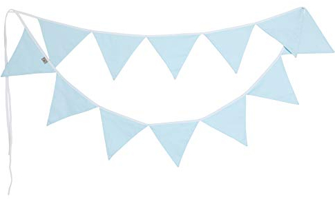 PREMYO Wimpelkette Kinderzimmer Jungen Stoff - 12 Wimpel Girlande Bunt Beidseitig - Babyzimmer Deko Blau