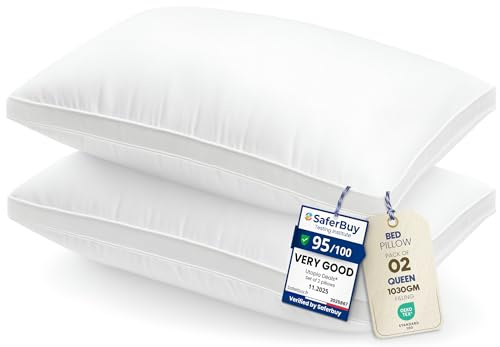 Utopia Bedding Pillows 2 Pack Queen Size, (White) Luxury Hotel Quality Pillows, Brushed Fabric, Bed Pillow for Back, Stomach or Side Sleepers - 18 x 26 inch / 45 x 66 cm