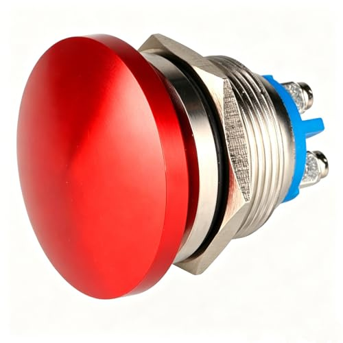 Guuzi 22mm 3V/6V/12V/24V/48V/110V/220V Pulsante Momentaneo Testa A Fungo In Metallo Pulsante Di Avvio Rotondo 1No On Off Terminale A Vite A Cupola Con Ripristino Automatico (Rosso)