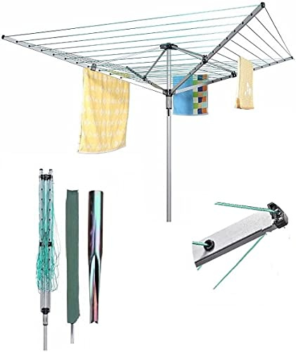 BPIL 40m/50m Rotary Clothes Airer Dryer Outdoor Laundry Washing Line Ground Socket & Protective Cover 4 Arm (50m Rotary Airer)
