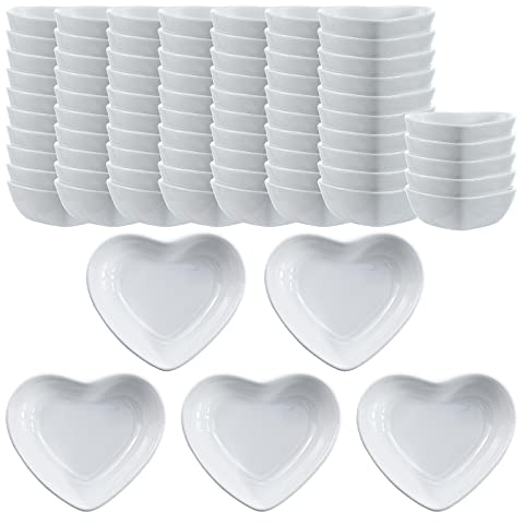 SOCOSY Heart-shaped Multipurpose Ceramic Sauce Dishes Seasoning Dishes Sushi Dipping Bowls Appetizer Plates Serving Dishes Saucers Bowls(Set of 80)