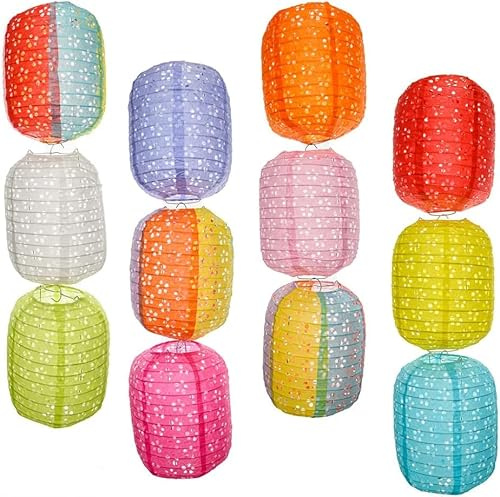 12Pcs Paper Lanterns Chinese Japanese Paper Lanterns Party Decorations Decorative Hanging Oval Paper Lantern 8inch Hollow for Chinese New Year Lunar New Year Decorations 2026 Asian Home Party Decor
