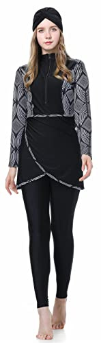 Wowdecor Muslim Swimming Suits for Women Islamic Modest Swimsuit with Hijab 3 Pieces Long Sleeve Burkinis (4XL, Black)
