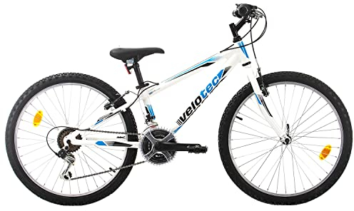 Multibrand Distribution Probike Tempo 24 Zoll Fahrrad Mountainbike ALU Rahmen 18 Gang für Jungen, Mädchen geeignet ab 130 cm - 155 cm (Weiß Blau, 279)