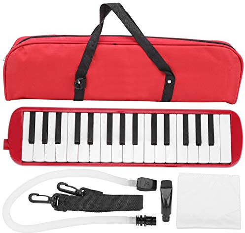 HUSHUI Melodica Air Piano Keyboard mit Mundstückrohr, 32 Tasten Blasmusikinstrument Geeignet Anfänger-Übungstasche(Rot)