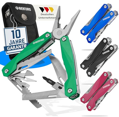 AVENTURIS® Multitool. Tolles Multifunktionswerkzeug als Fahrrad zubehör oder Outdoor Ausrüstung, ein Multitool Werkzeug als Herren Geschenkeor-Messer Letherman multitool grün
