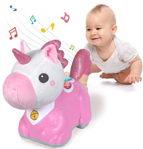 iPlay, iLearn Unicorn Baby Musical Toy, Infant Crawling Toys for 6-9 9-12 12-18 Month, Baby Tummy Time Toddler Musical Light Toy for Age 0-2, 1 Year Old Boys Girls 1st Birthday Gift - Unicorn