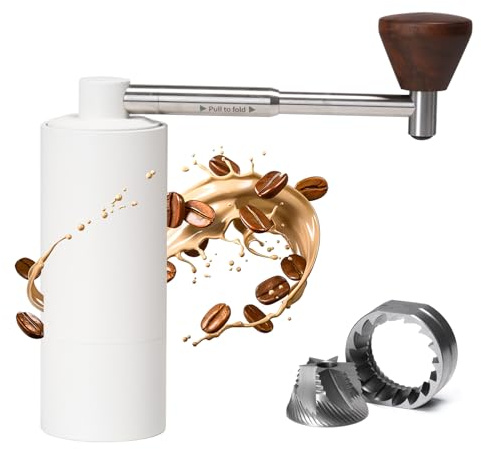 TIMEMORE Coffee Grinder Manual with Foldable Small Handle Portable Coffee Grinder Chestnut NaNo3 Numerical External Adjustable Setting, Double Bearing Positioning for Travl, Camping White