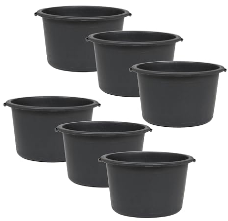 6X Baueimer Set Mörteleimer 40l Maurerbütt Eimer Putzeimer Wassereimer Maurereimer Kübel BAU Mörtel Putz Haushalt schwarz Kunststoff Futtereimer Stalleimer Stall (40 Liter, 6, Stück)