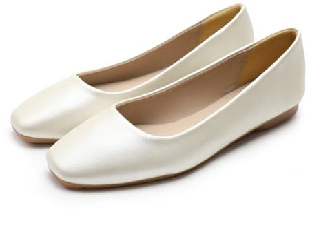 Rojeam Womens Flats Shoes Fold Up Pumps Ballet Flat Slip-on Ballerina Pumps Shoes Loafers Ladies Roll Up Shoes (Matte White, Size 2.5)