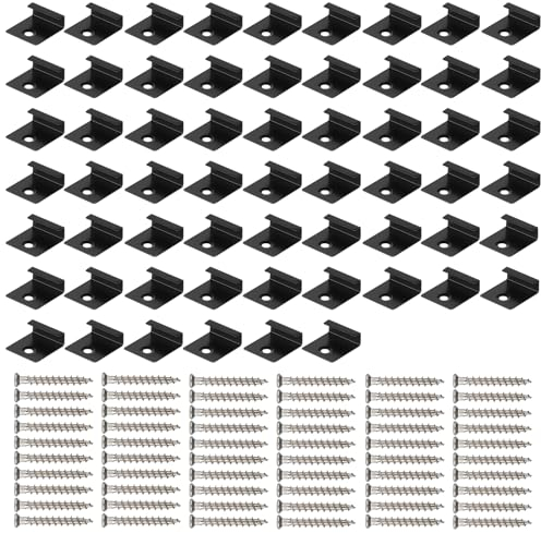 CPROSP 60 Pièces Clips de Fixation WPC avec Vis 4x30mm pour Les Extrémités, Clip de Fixation de Démarreur Caché pour Terrasse, Attache de Fixation Dissimulée en Composite Noir