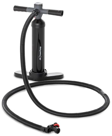 qeedo Freedom Air Travel Pump, Luftpumpe leicht, kompakt, Standluftpumpe Camping mit Druckmesser bis 2 Bar, Verschiedene Adapter, einfache Handhabung