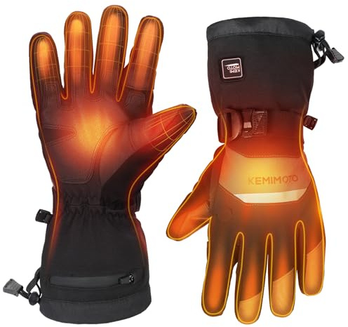 KEMIMOTO Gants Chauffants, Gants Thermiques Batterie 7,4 V, 2500 mAh, pour la Neige, la Pêche sur Glace et Les Activités de Plein Air Hivernales