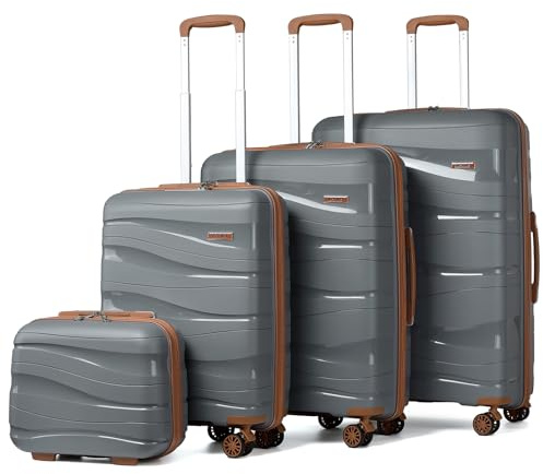 Kono Luggage Sets of 4 Piece Lightweight Polypropylene Hard Shell Suitcase with TSA Lock Spinner Wheels 20 24 28 Travel Trolley Case + 14 Beauty Case