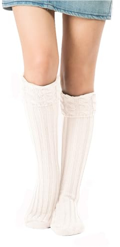 YAMEE Chaussettes Montantes Femme Chaud,Chaussettes d'hiver Chaudes Épais Doux,Chaussettes longues,Chaussettes Tricotées pour Femmes de Sport d'extérieur,Chaussettes Hautes Femme pour Ski,Randonnée