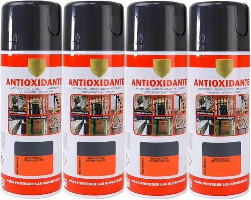 MORE FREE-Pintura Spray Antioxidante Gris Oscuro 400 Ml para las Superficies de Metal, Hierro y Aluminio,Pack de 4 Unidad