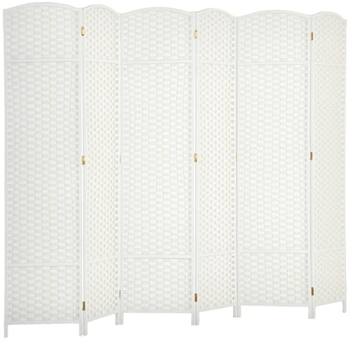 HOMCOM Room Divider, 6 Panel Folding Privacy Screen, 5.6' Tall Freestanding Wall Partition for Home Office, Bedroom, White