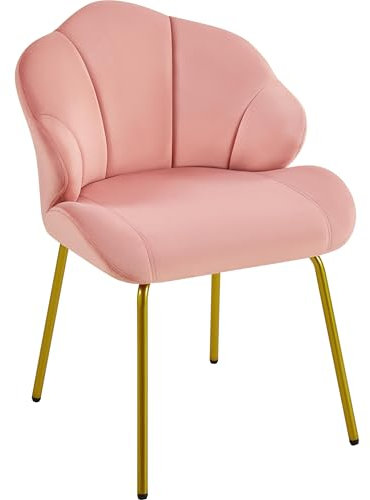 Yaheetech Velvet Armchair, Accent Tub Chair with Metal Legs, Cute Vanity Chair with Shell Shaped Backrest for Living Room/Bedroom/Makeup/Office, Pink