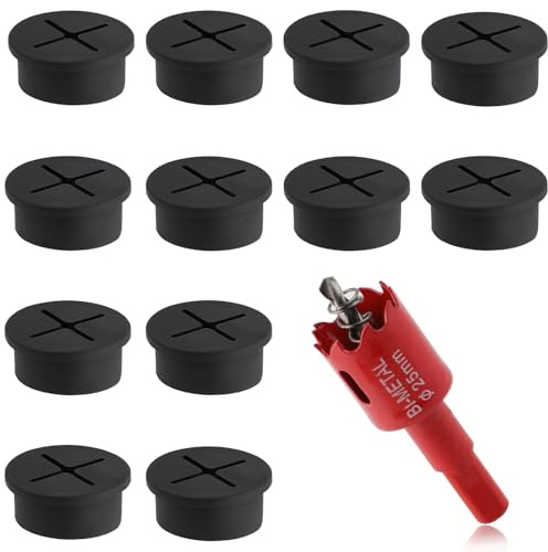 1 Inch(25mm) Desk Grommet, 13 Pieces Wire Grommet, Desk Hole Cover for Cables with Hole Saw,Plastic Cable Cord Wire Hole Cover for Desk, Table,Cabinet,Countertop and Other Furniture(Black)