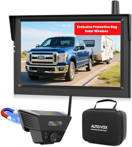 AUTO-VOX Wireless Backup Camera Solar Magnetic: 1-Min DIY Install, 5 1080P HD Dual Channel Monitor, Protective Carry Case,Stable Signal,IP69 Waterproof Back Up Systems Camera for Truck,Car,Trailer