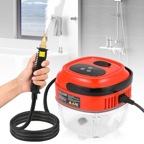 Moongiantgo Limpiador a Vapor Portátil 2500W, Vaporeta de Mano 3.5 BAR con 1.5L Tanque de Agua, 6 Velocidades Ajustable, Maquina de Vapor Limpieza Hogar para Cocina, Baño, Azulejos, Coches (Naranja)