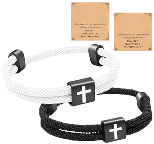 CHAOTEMAI 2 stycken kors-armband med välsignelsekort armband för män justerbart armband män vävda kristna armband herrarmband för arbete sport resor fester son pappa make