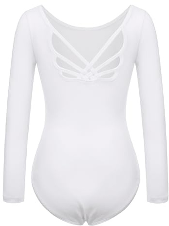 FONLAM Balett Dans Leotard Trikå för Flickor Långärmad Dansdräkt Balettdräkt Rytmisk Gymnastiktrikå Bomull (9-10 år, Vit)