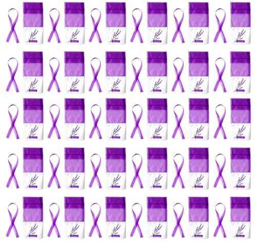 30 Pezzi Sacchetti per Lavanda, Sacchetti Lavanda Vuoti con Nastri Viola, Sacchettini Profumati in Cotone e Lino con Rete in Organza, Borse Antitarme Riutilizzabili per Secca, Erbe, Spezie, Regali