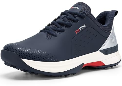 FitVille Mens Extra Wide Golf Shoes Water Resistant Non Slip Spiked Trainer