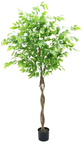 Stor konstgjord växt - Konstgjord ficus, 160 cm-falsk växt inomhus/utomhus med stam och PE-blad, Künstliche Grön/realistisk växt konstgjord träd med svart kruka för vardagsrum, kontor, balkong