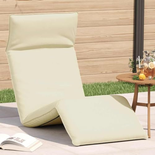 HEFZGDB Extra Long Foldable Sun Lounger with Adjustable Reclining Positions, Cream Oxford Fabric and Metal Frame for Outdoor Relaxation, Supports 242.5 lb, Durable and Portable