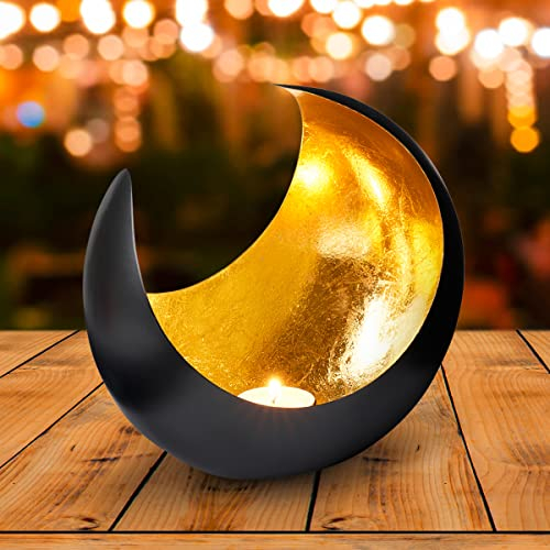 MAADES Teelichthalter für Teelichter Moon 20cm Groß | Orientalische Deko Gold Windlicht | Wohnzimmer Bad Dekoration Modern | Kerzenständer als Aesthetic Room Decor oder Frühlingsdeko