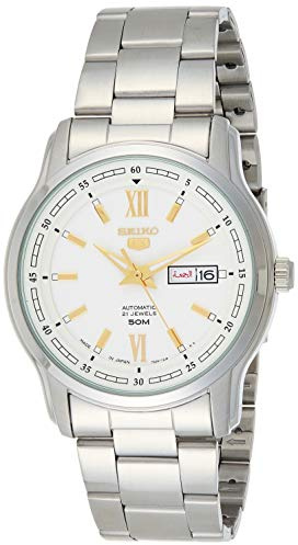 Seiko SNKP15K1 Automatik-Herrenuhr, weißes Zifferblatt, silberfarben, Edelstahl, Armband, Mode, modisch