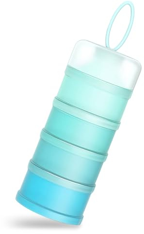 Queta Dispensador de Leche Bebé Recipiente dosificador de Leche en Polvo, Organizador Portátil para Leche en Polvo - 4 Compartimentos, Ligero y Compacto, Ideal para Viajes y Bebés
