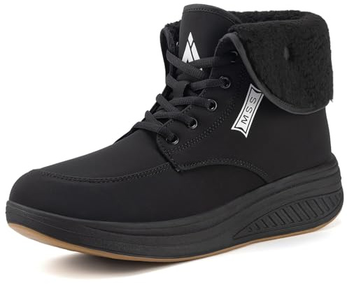 Mishansha Damen Winterschuhe Gefüttert Wasserdicht Keilabsatz Schuhe Damen Winter Warme Schneestiefel Schwarz 39