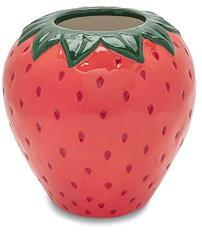 ban.do Vintage Inspired Strawberry Vase, Decorative Ceramic Vase, Large Flower Vase, Unique Strawberry Decor for Home/Kitchen/Office