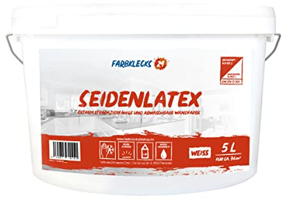 Farbklecks24 Seidenlatex 5L weiss, Latexfarbe, abwaschbare Wandfarbe, Küchenfarbe, Badfarbe (versch. Größen)