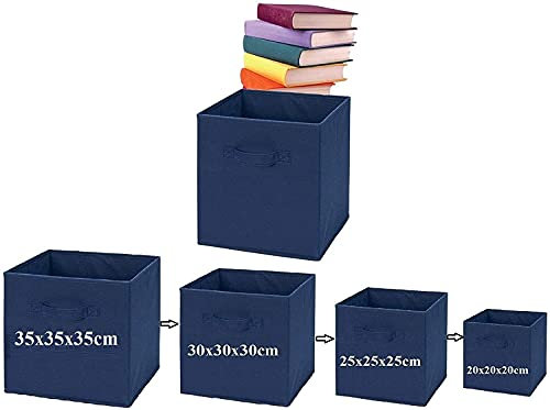 A406 3x Fabric Foldable Square storage Box Canvas Storage Collapsible Folding Box Cubes Box Toys box (Small-20x20x20cm, Navy)